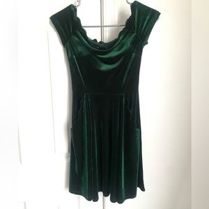 Emerald green velvet midi dress